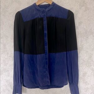 Diane Von Furstenberg Blue and Black Long Sleeve Blouse